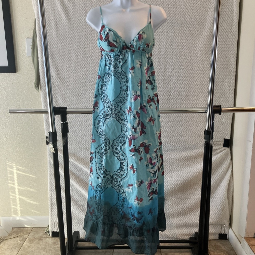 Vintage 2000's Derek Heart Butterfly Paisley‎ Maxi Dress XS Ethereal Fairy Boho